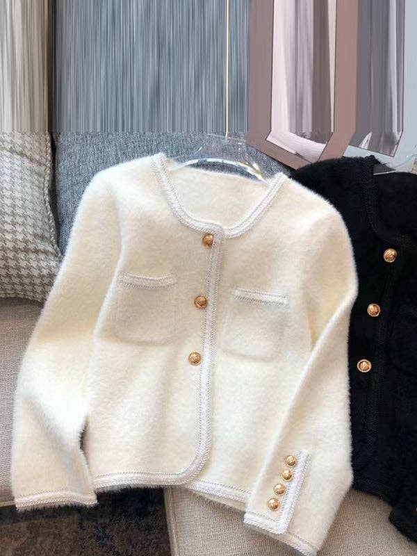 UZ Wholesale Store - Buttoned Velvet Long Sleeves Loose Cardigan: BLACK / One_size