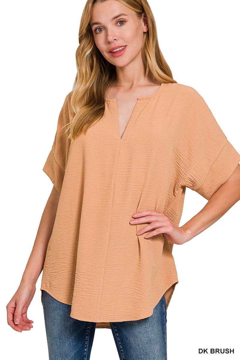 42POPS -Woven Airflow Split Neck Short Sleeve Top in Mint