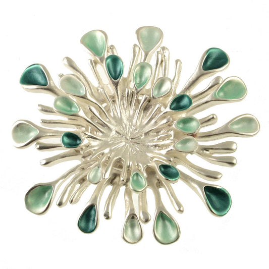 Origin Jewelry - Sunburst Magnetic Brooch in Tri-Tones : Silver Aqua