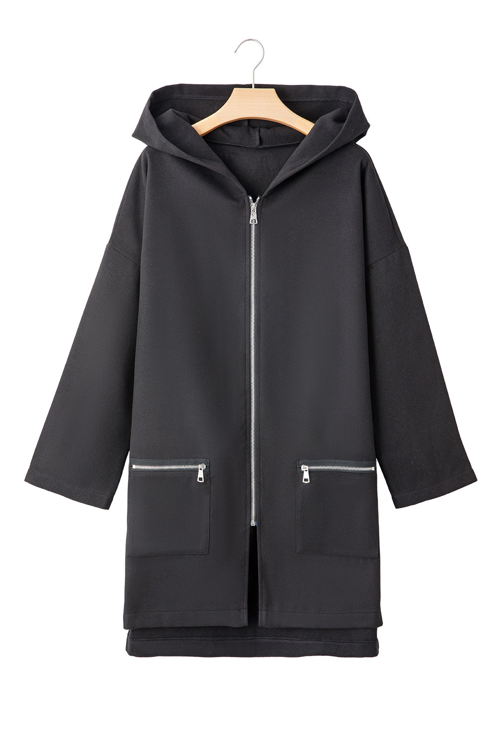 Fiery Red Solid Color Casual Zipper Hooded Jacket