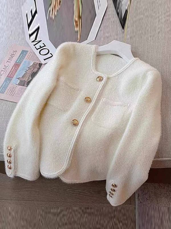 UZ Wholesale Store - Buttoned Velvet Long Sleeves Loose Cardigan: BLACK / One_size