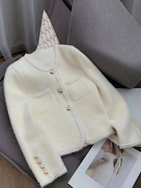 UZ Wholesale Store - Buttoned Velvet Long Sleeves Loose Cardigan: BLACK / One_size