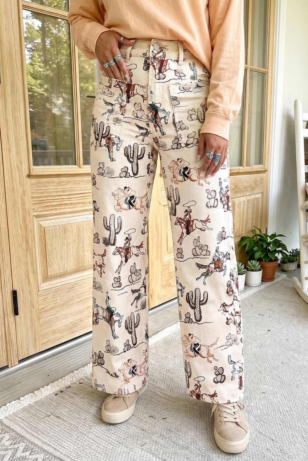 66DISCO - Western Print Straight Leg Ankle-Length Pocket Jeans (4-16): Multicolour / 10