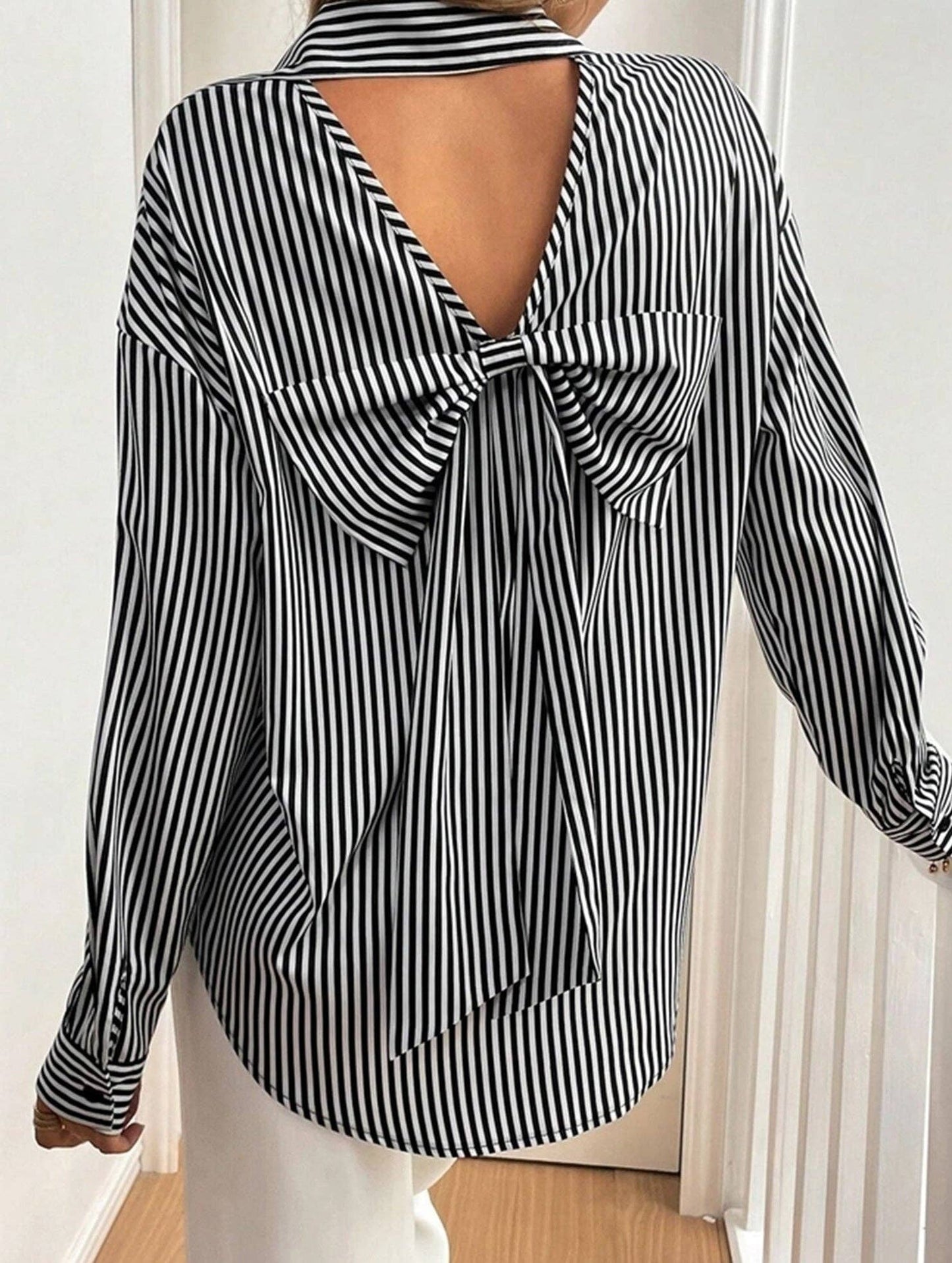Lovenne Striped Blouse W/Bow