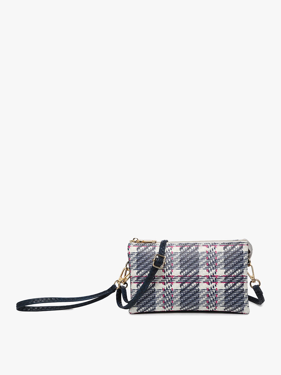 Jen & Co. - M013-PLD Riley Plaid 3 Compartment Crossbody/Wristlet: Gray/Black