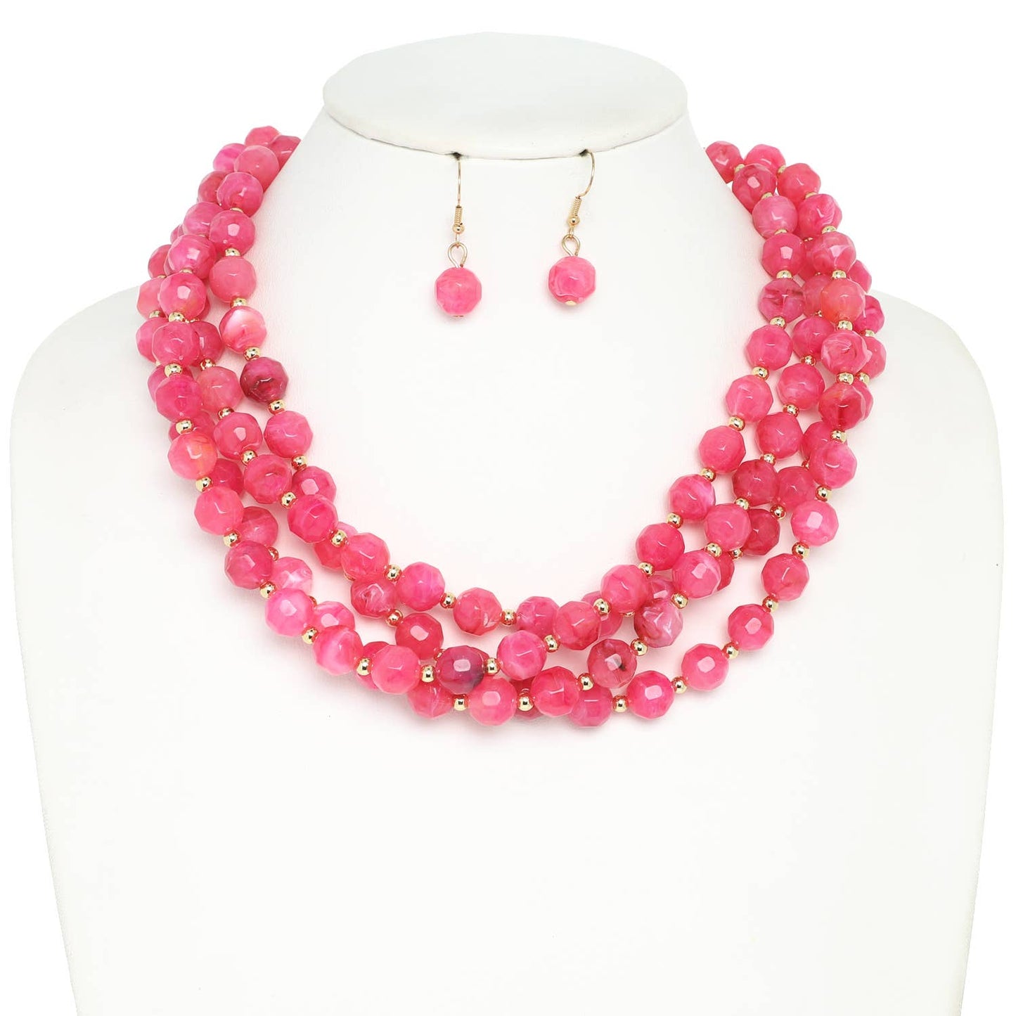 SP Sophia Collection - Multi Strand Natural Gemstone Beaded Necklace Set: White