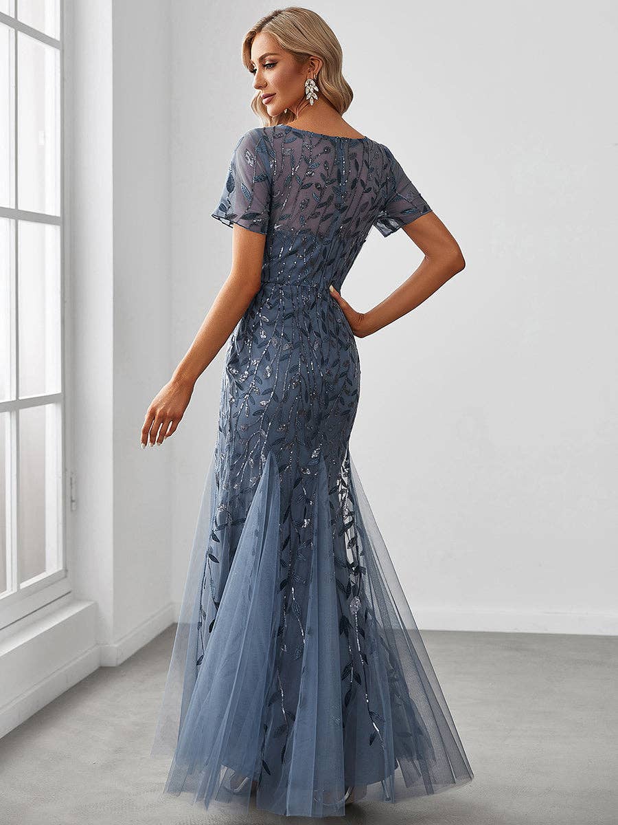 Ever-Pretty - Sequin Shiny Fishtail Tulle Dresses for Party: Dusty Navy / 14