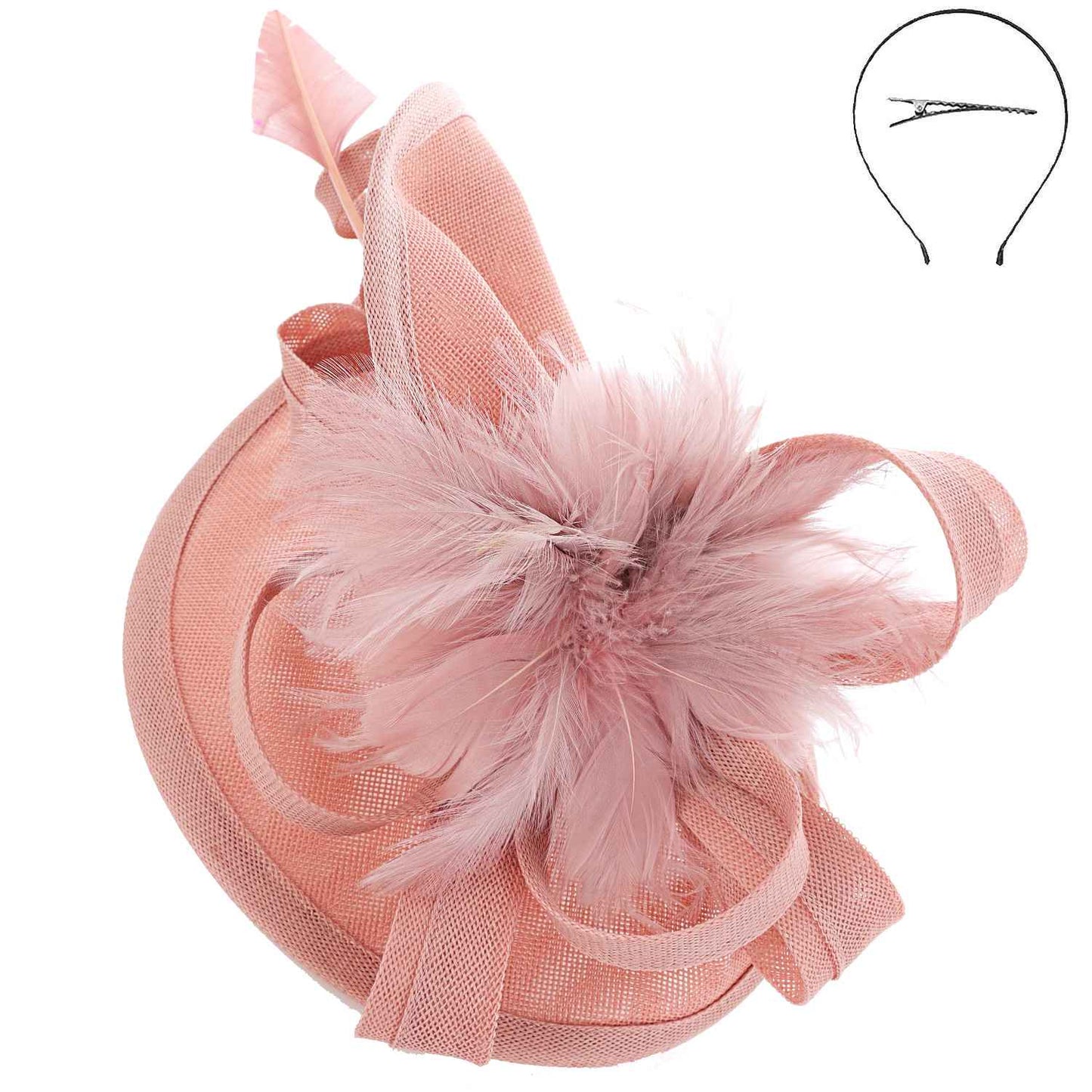 SP Sophia Collection - Fabric Mesh Feather Loop Fascinator: Fuchsia