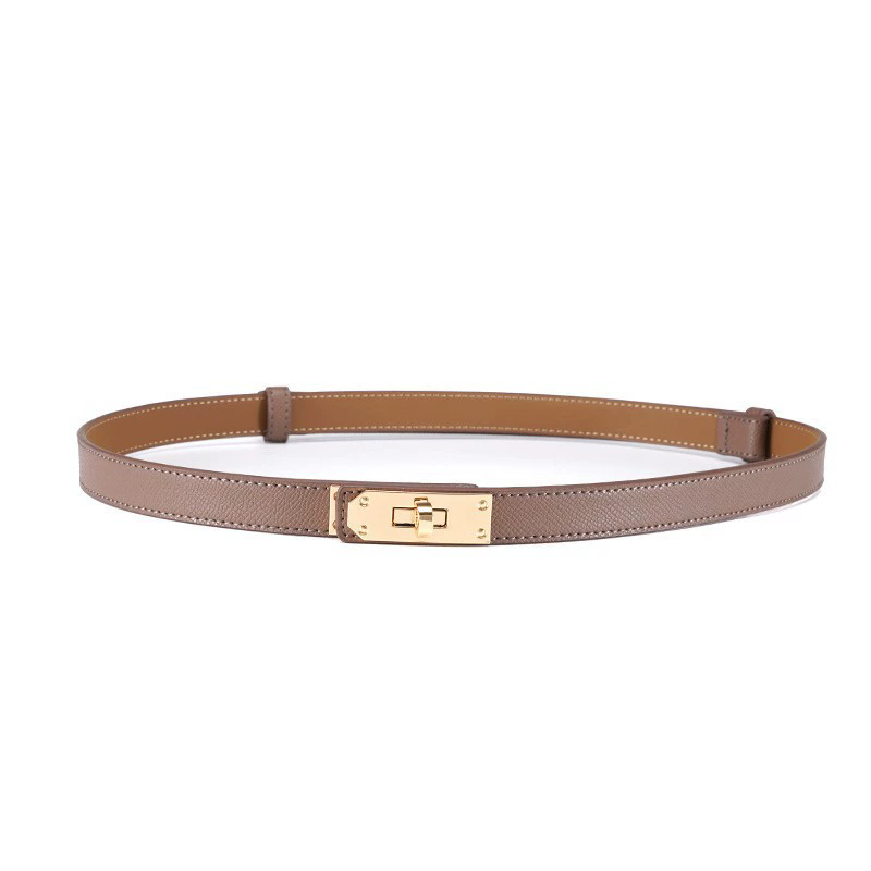 Infinite Basics - Women’s Skinny Leather Adjustable Belt with Turn-Lock Buckle for Dresses & Jeans: White