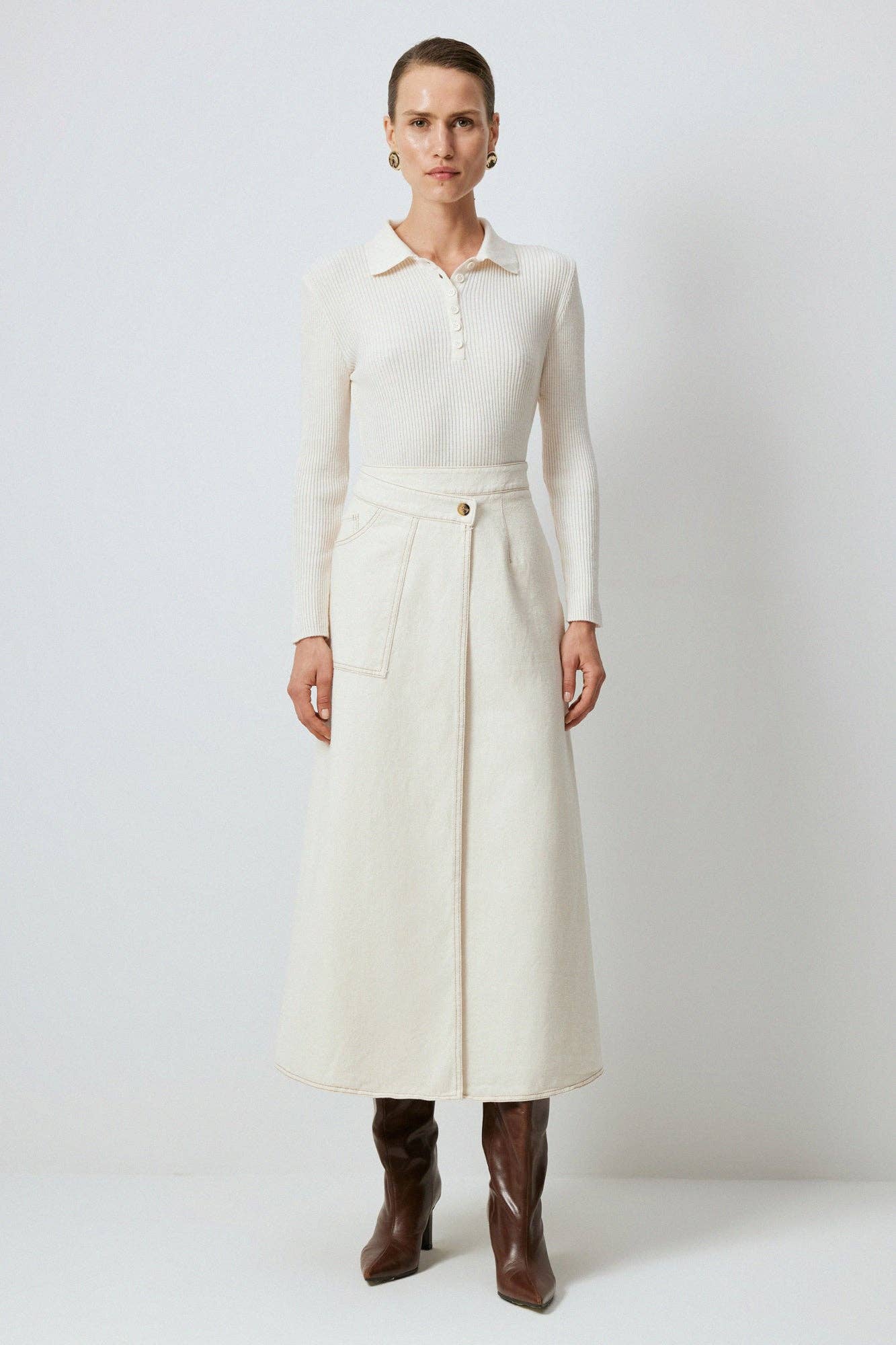 Touché Privé - DOUBLE BREASTED NATURAL DENIM SKIRT