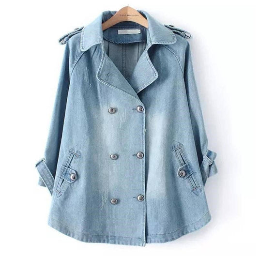UZ Store - Double Breasted Loose Denim Jacket:  BLUE