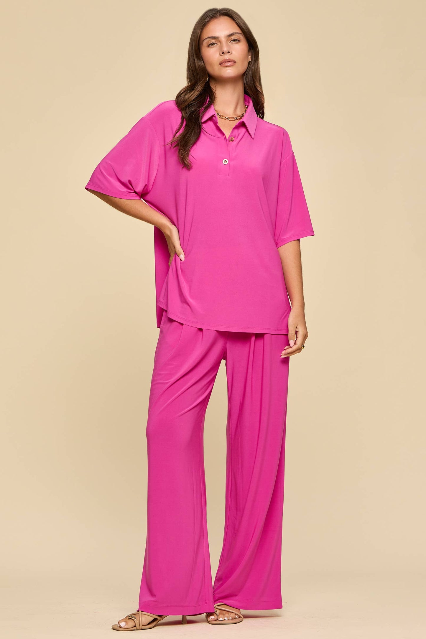 Dear Scarlett - 2-Piece Blouse + Relaxed Pants Resort Wear Set: BLACK / M