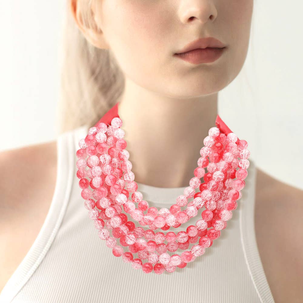 Sensibling Corp. - Chunky Acrylic Bead Layered Faux Leather Magnetic Necklace: Blue Multi