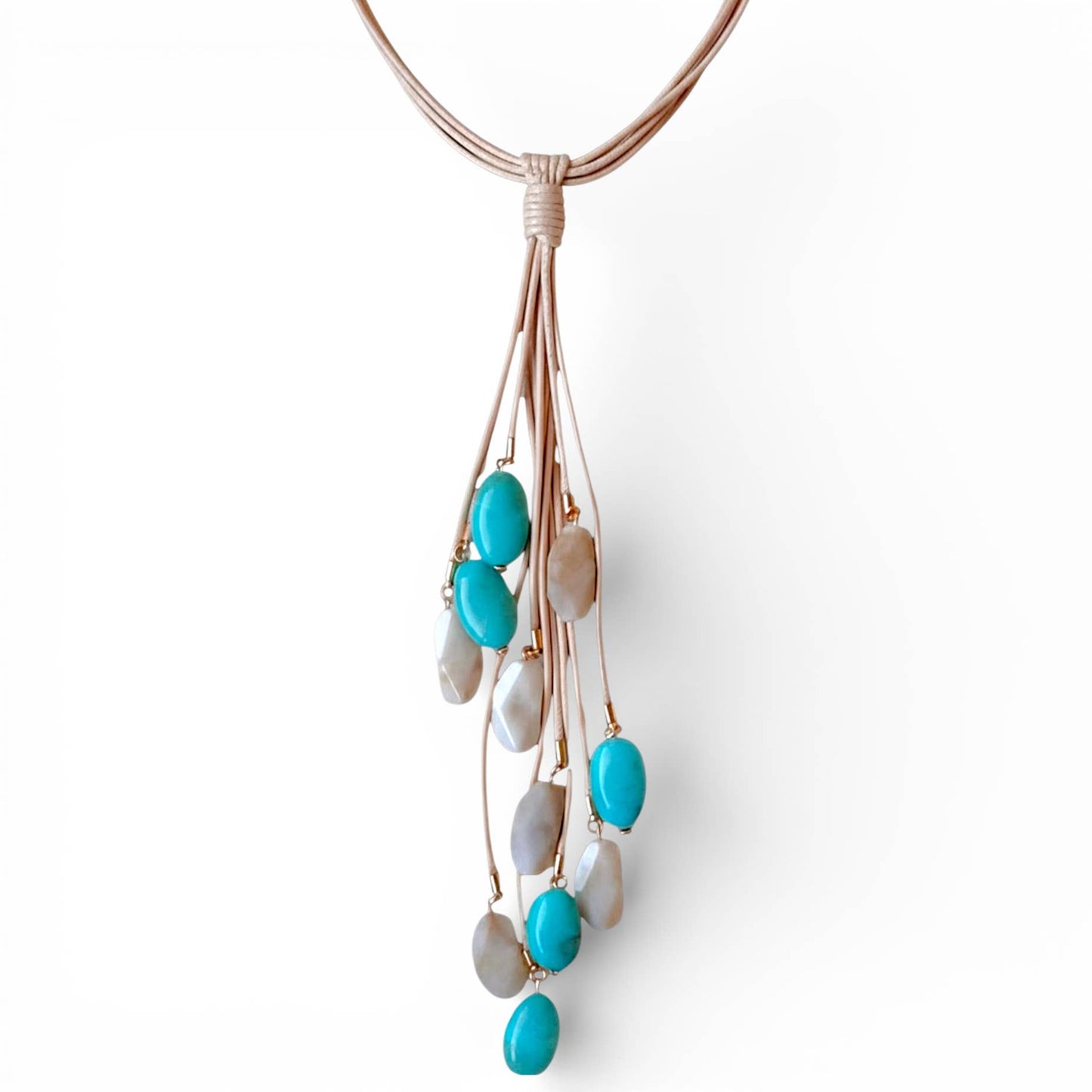 Bijoux Envie Statement Jewelry - Long Turquoise Beaded Lariat | Summer Statement Necklace