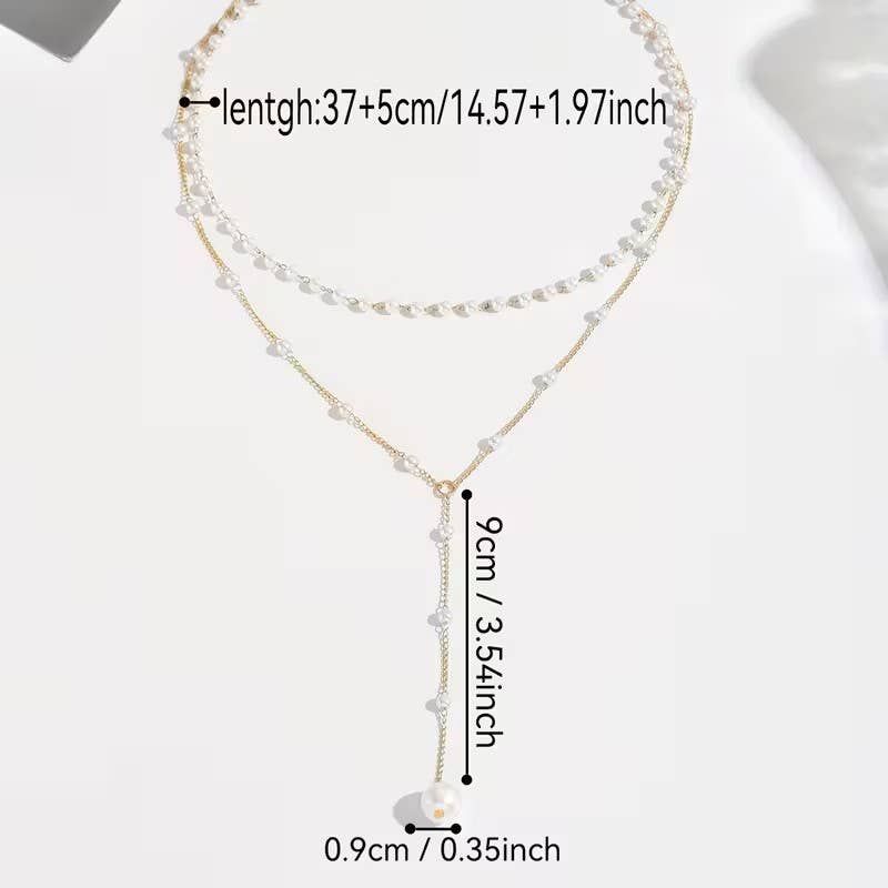 Syrrios Gifts LLC - Layered Pearl Necklace Women Gold Y Lariat Choker Dainty