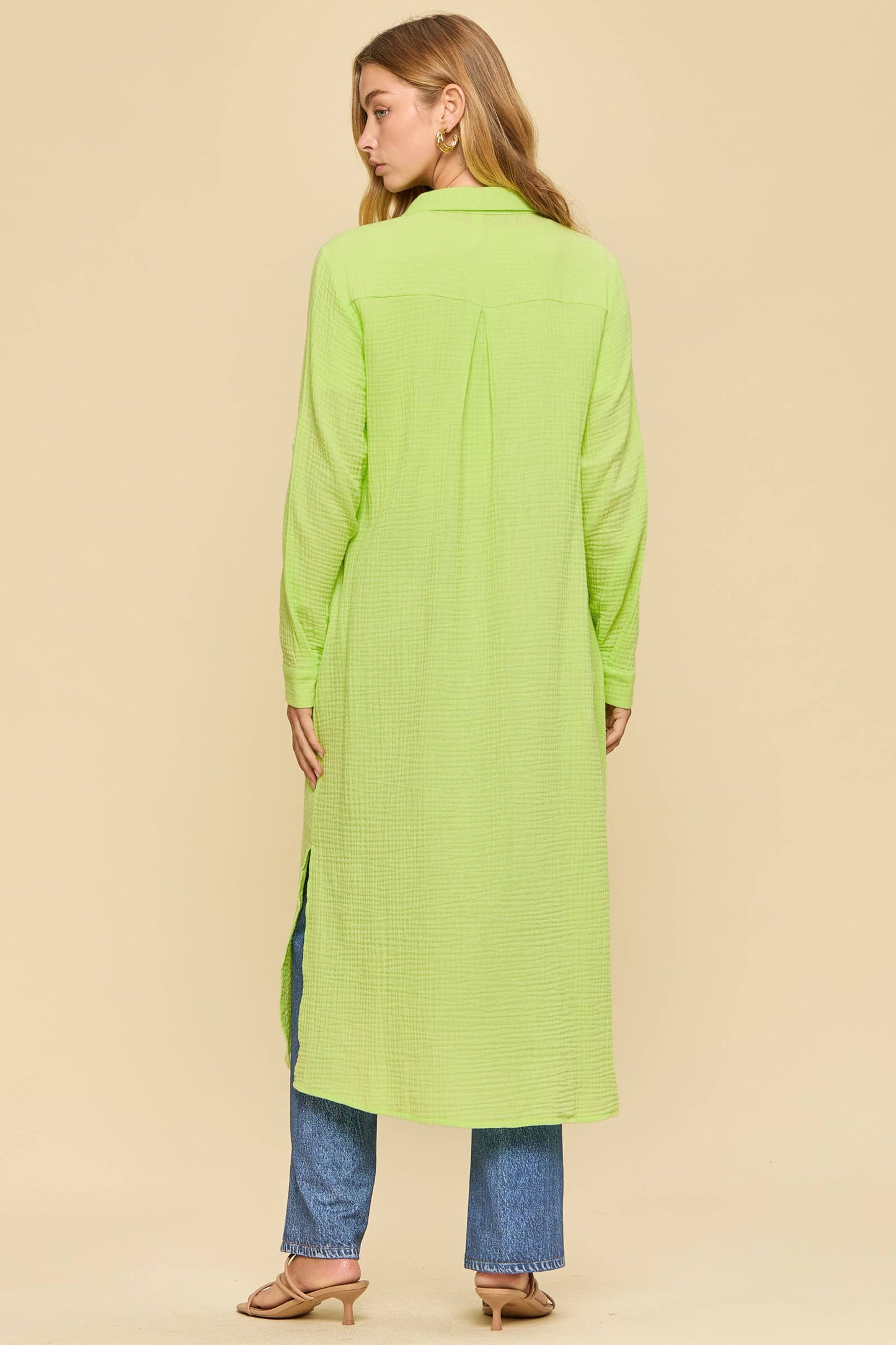 Dear Scarlett - Breathable Cotton Button-Down Duster: COASTAL NAVY