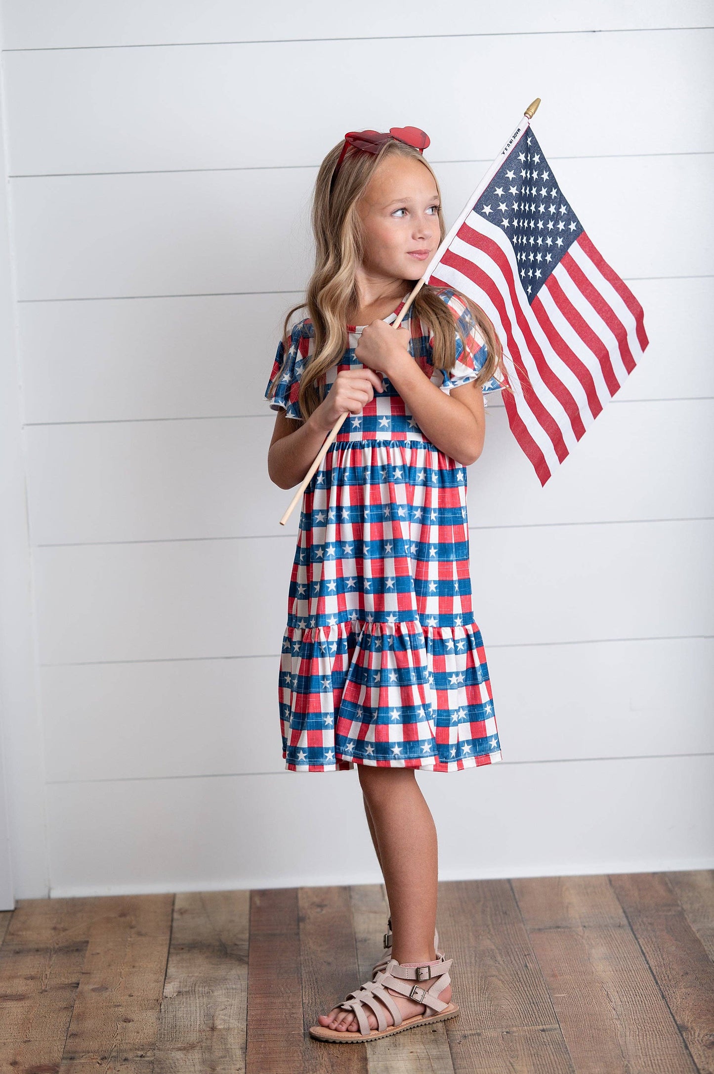 Oopsie Daisy - Kids 4th of July Red Stars & Stripes Flutter Sleeve Dress: 14