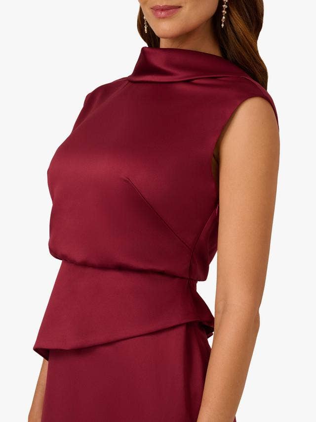 Immediate Apparel - High Neck Sleeveless Satin Evening Gown by Adrianna Papell AP1E212258: Crimson Haze / 8
