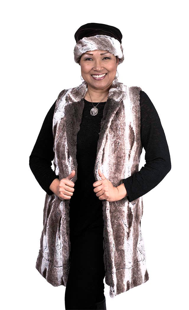 Mandarin Vest Long, Reversible less pockets: X-Large / Khaki/Ivory