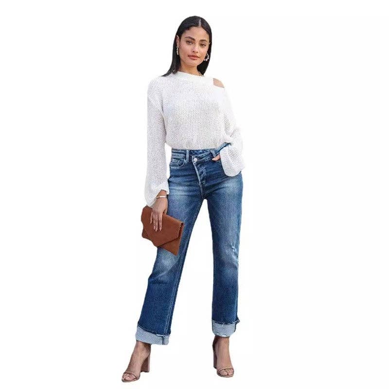 UZ Wholesale Store - Relaxed Fit Straight Leg Denim Jeans: BLUE / M