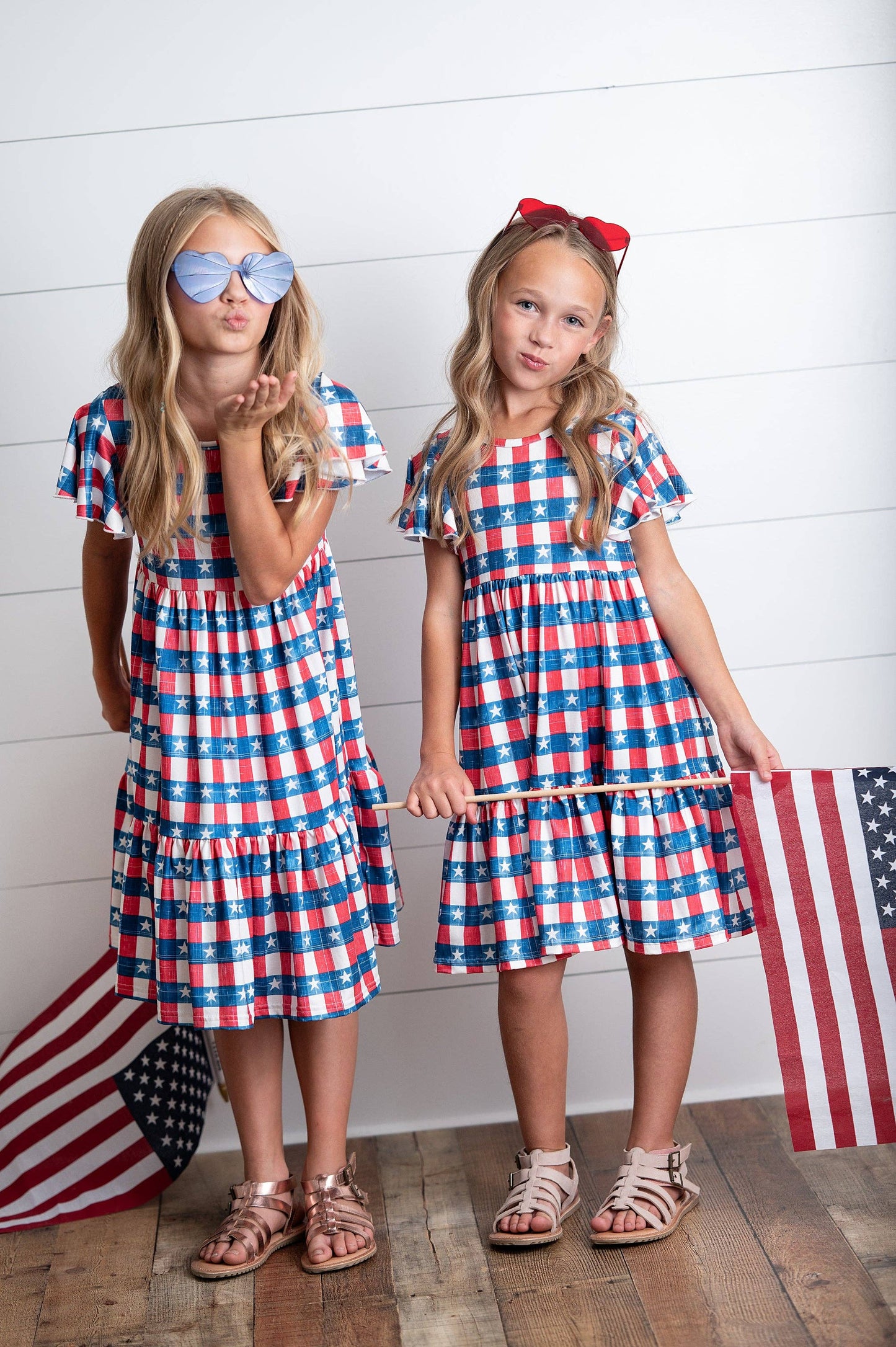 Oopsie Daisy - Kids 4th of July Red Stars & Stripes Flutter Sleeve Dress: 7/8