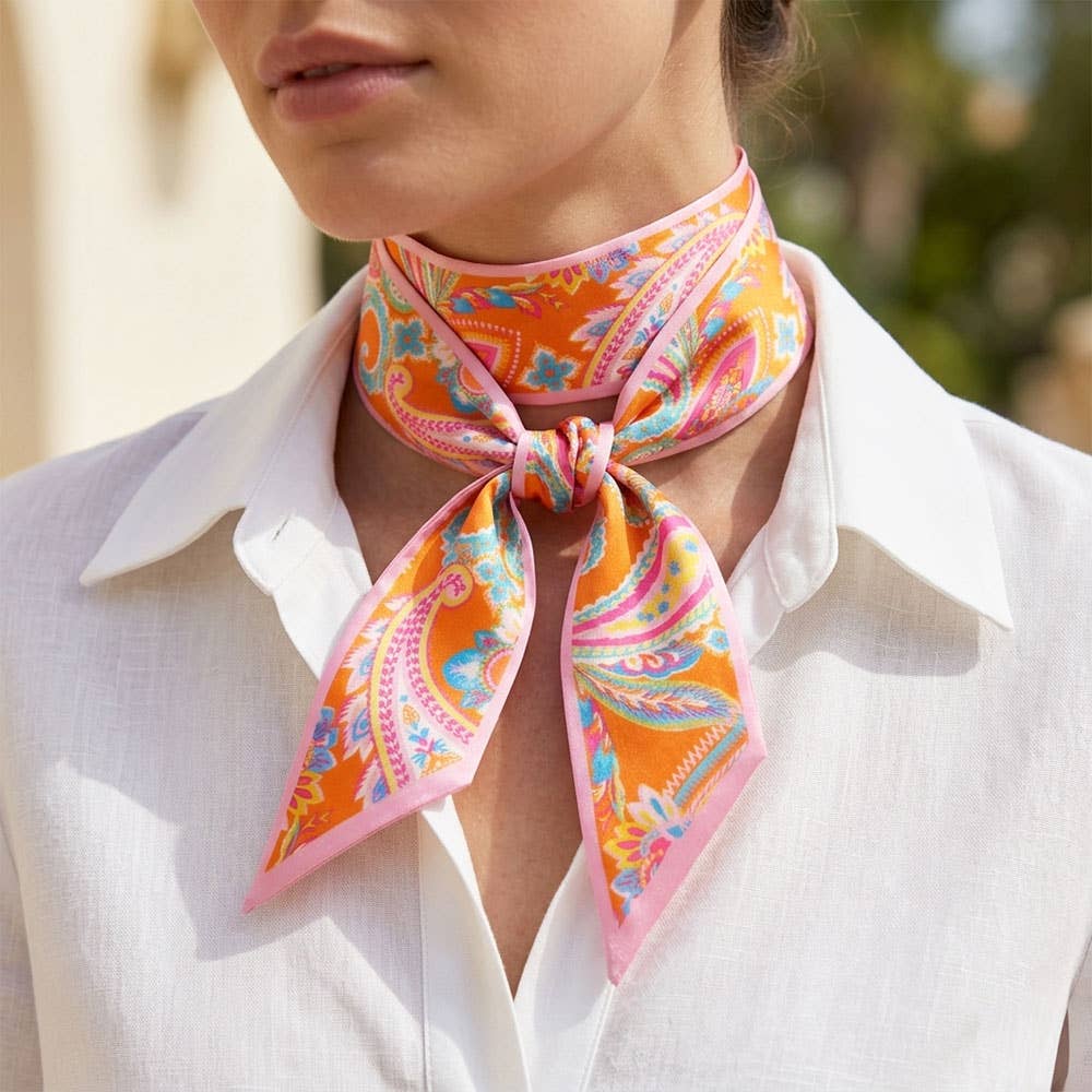 Sensibling Corp. - Botanical Stripe Paisley Print Silk Feel Twilly Skinny Scarf: Yellow