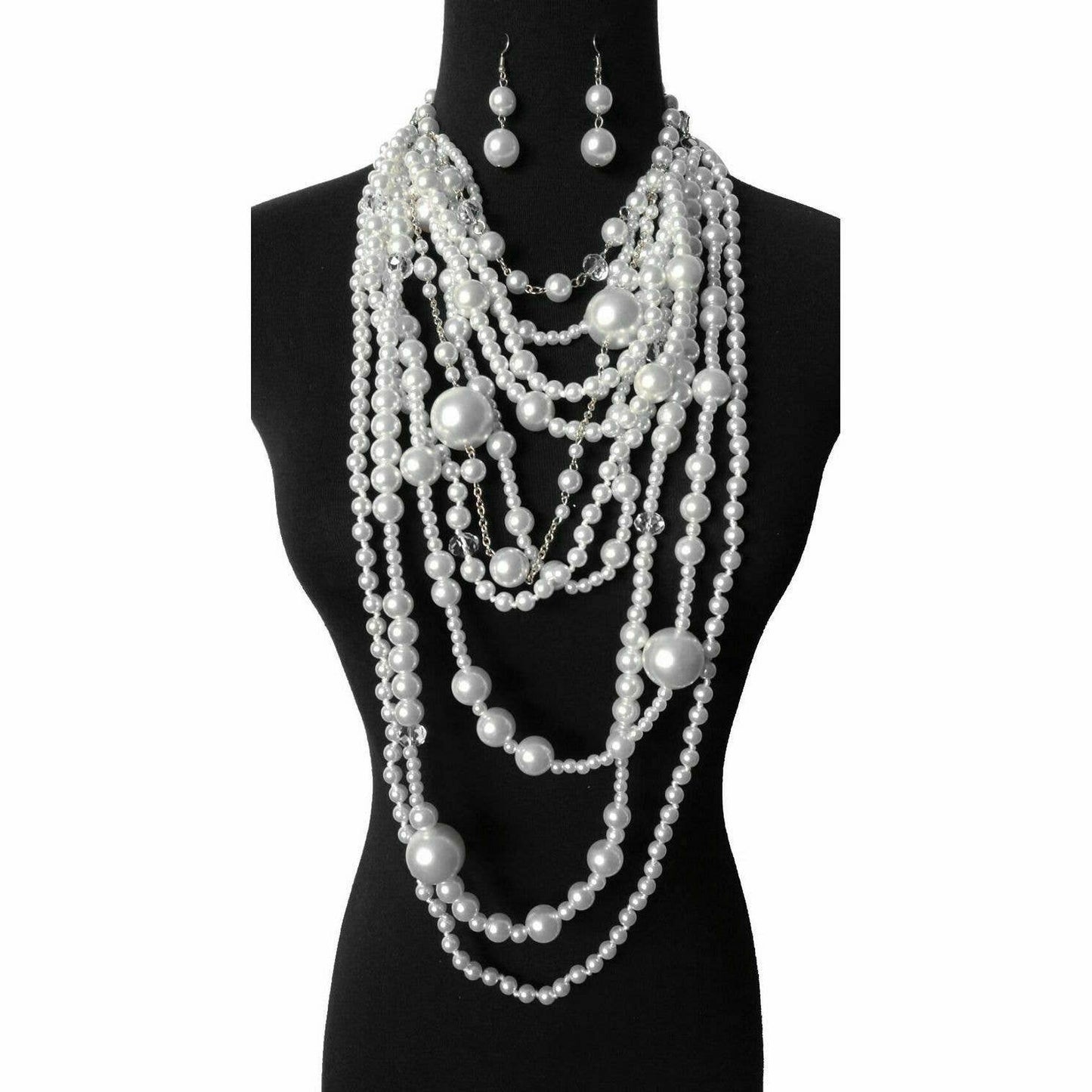 Diacly - Chunky Multi-Layered Pearls Statement Necklace Set: Ivory