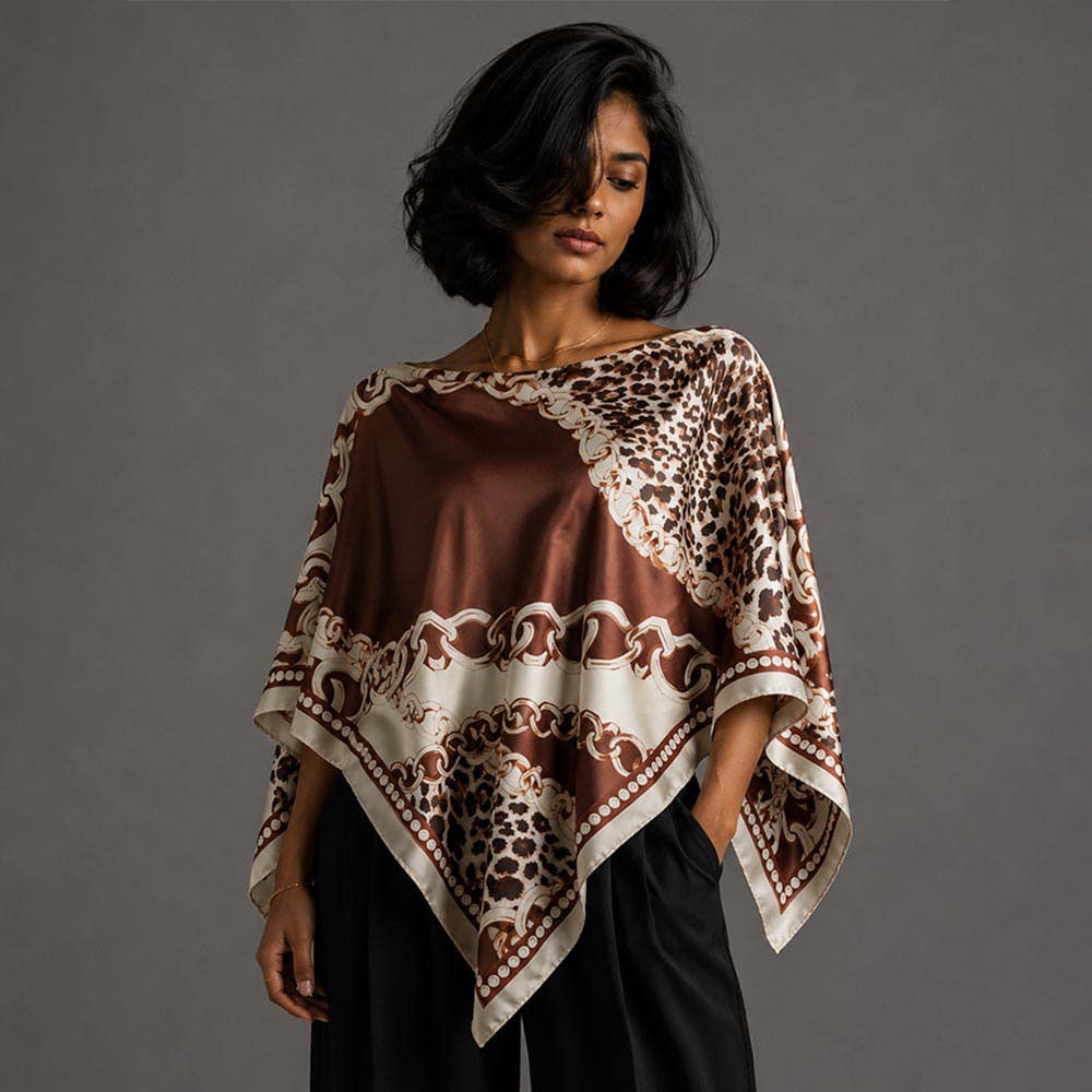 Sensibling Corp. - Leopard Chain Print Scarf Poncho: Red