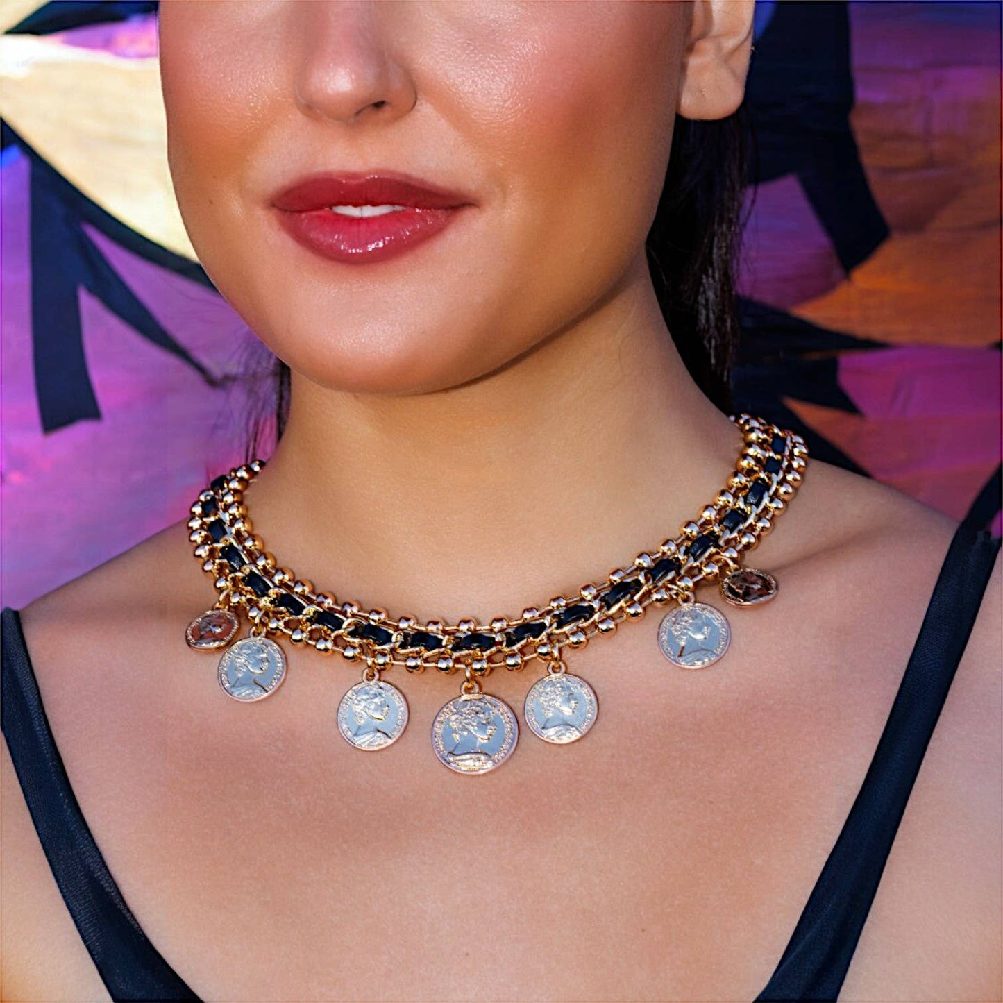 Bijoux Envie Statement Jewelry - Coin Charm Necklace | Leather | Link | Chain | Vintage Boho