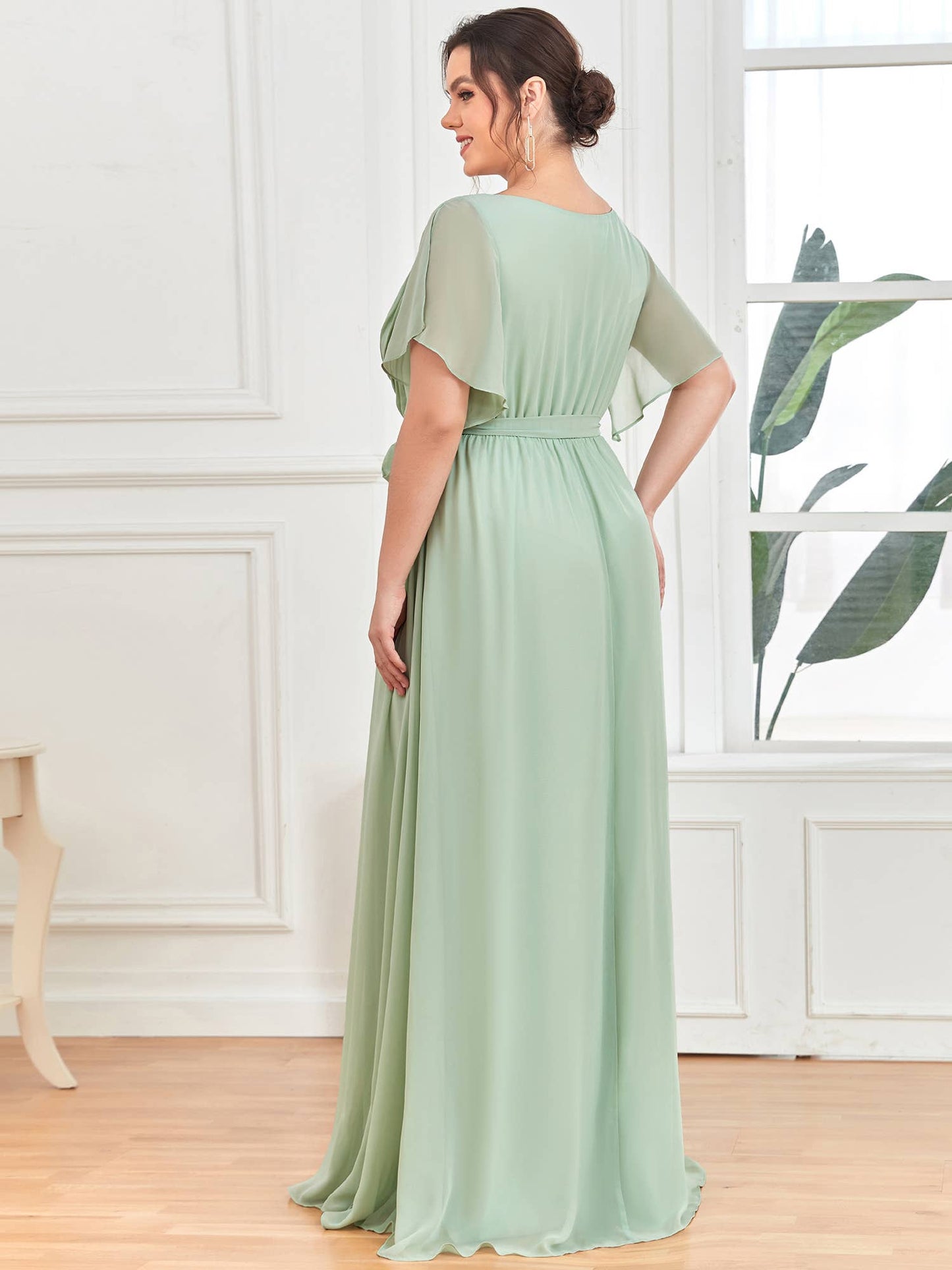 Ever-Pretty - Plus Size Belted Chiffon Bridesmaid Dress: Dark Purple Special Order