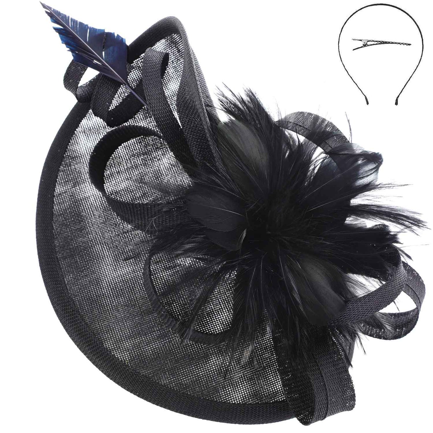 SP Sophia Collection - Fabric Mesh Feather Loop Fascinator: Fuchsia