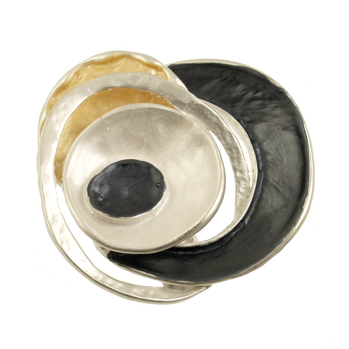 Origin Jewelry - Magnetic Brooch, Organic Circles, Greens, Blues, Blk/Wht/Gld: Black Silver