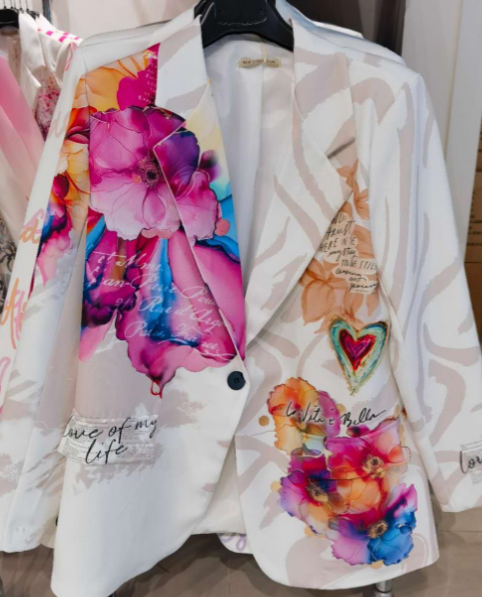 LOOWIE - LBLAFLO One Size Italian White Floral Print Blazer LOOWIE