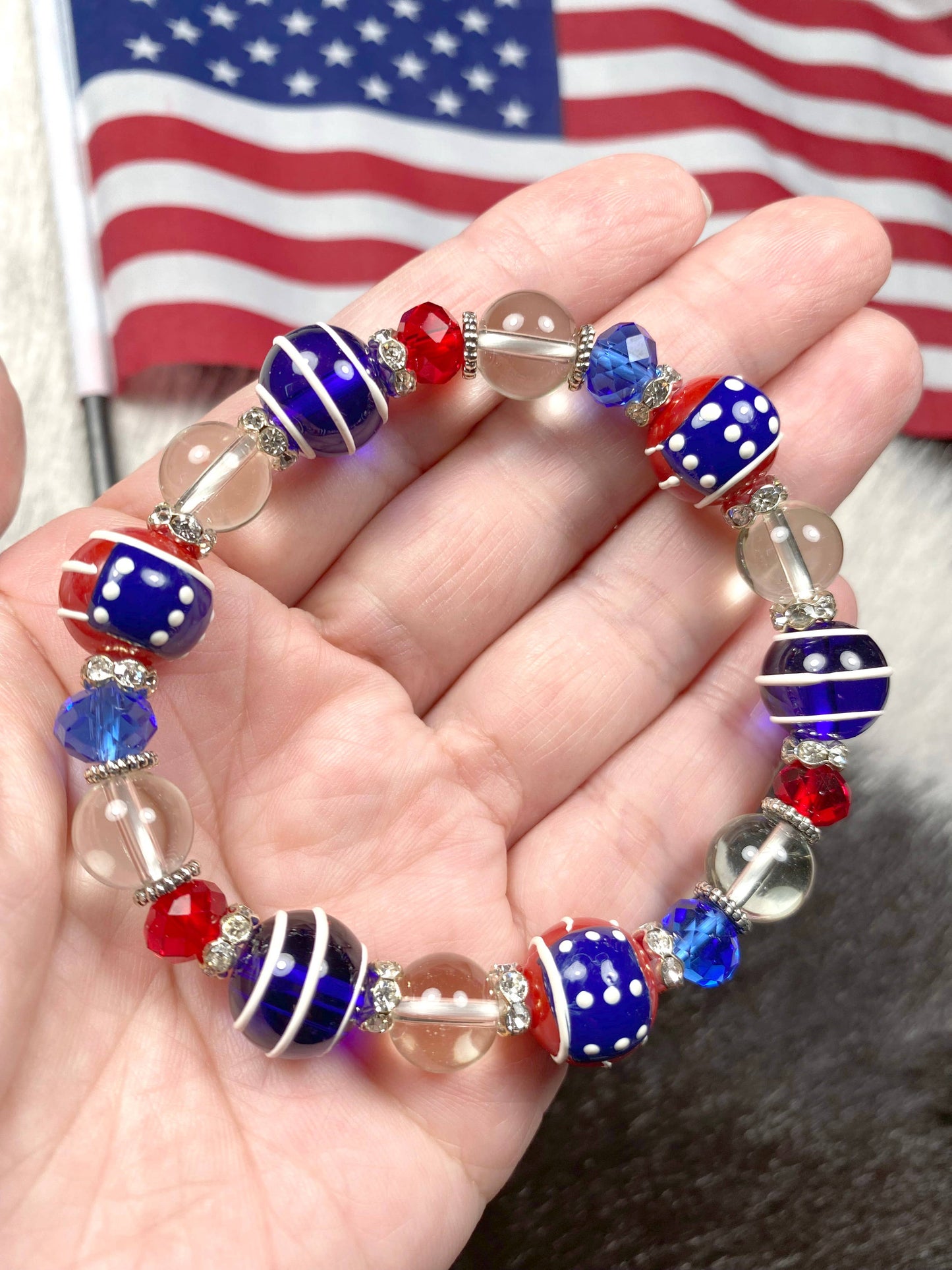 Fiona Accessories - American Flag Patriotic Bracelet, 4th of July Gift for Women: Flag