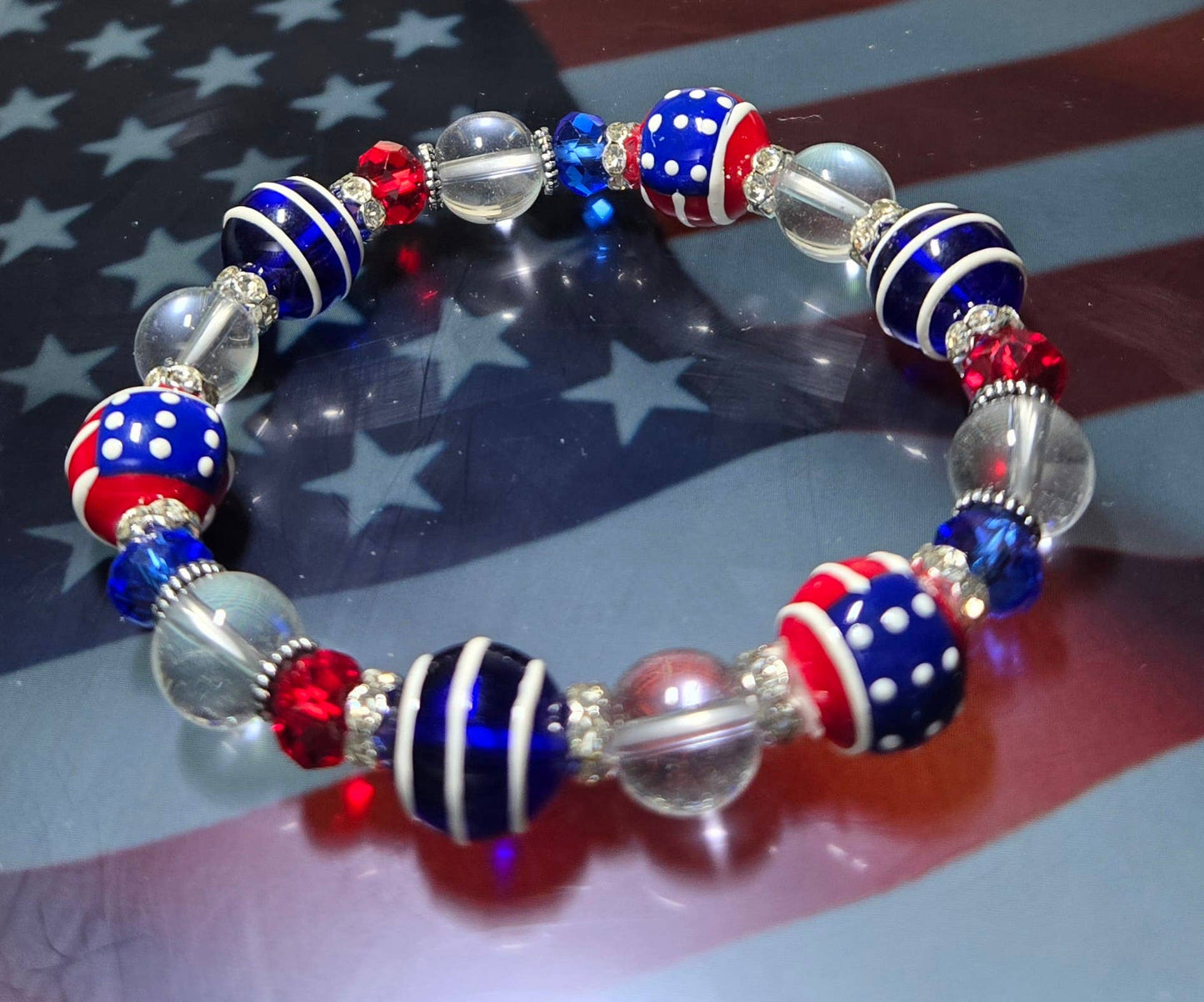 Fiona Accessories - American Flag Patriotic Bracelet, 4th of July Gift for Women: Flag