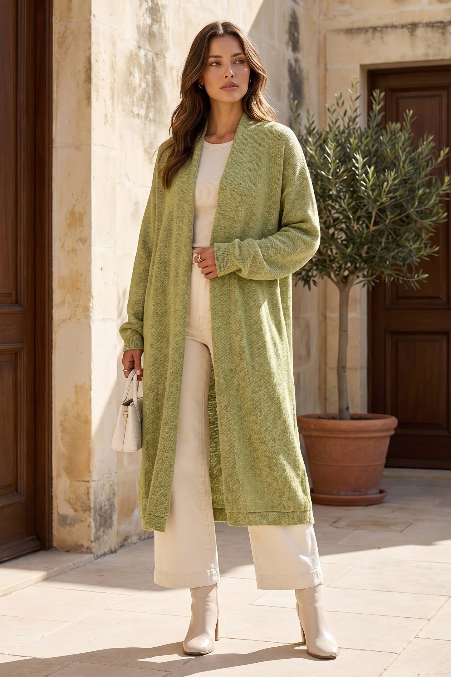 Dear Scarlett - Relaxed Long Cardigan: AVOCADO