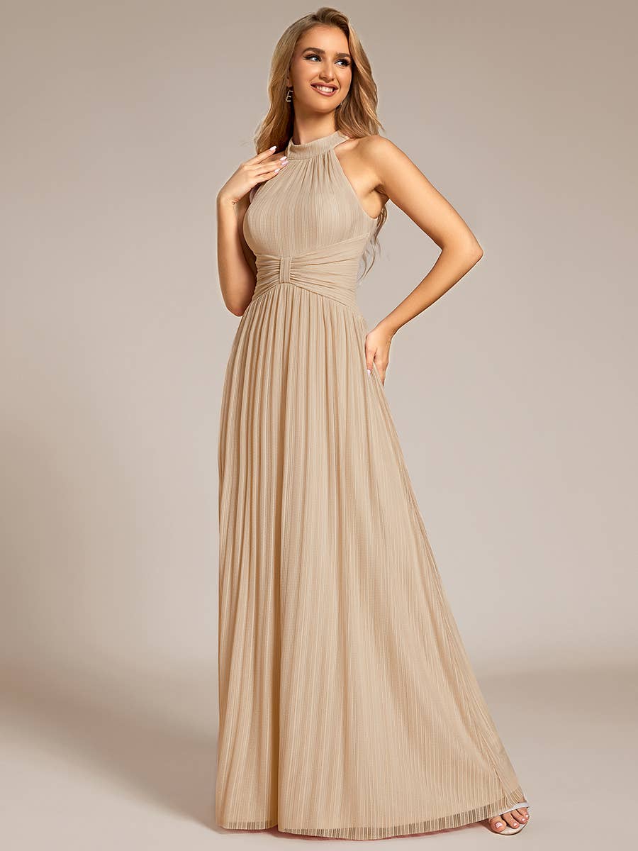 Ever-Pretty - Glittery Halter Neck Pleated Formal Evening Dress: Dark Green / 12