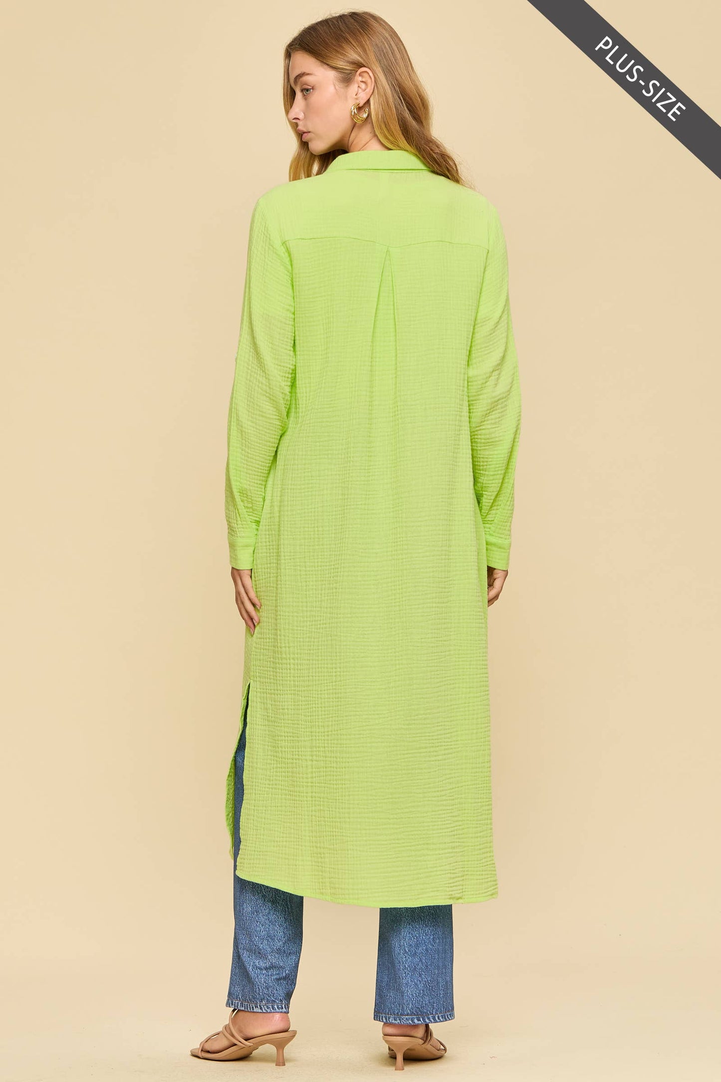 Dear Scarlett  Breathable Cotton Button-Down Duster: PEACH SORBET