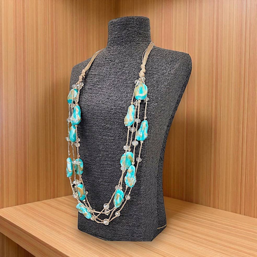 Bijoux Envie Statement Jewelry - Long Turquoise Chunky Bead Necklace | Layered | Coastal Boho