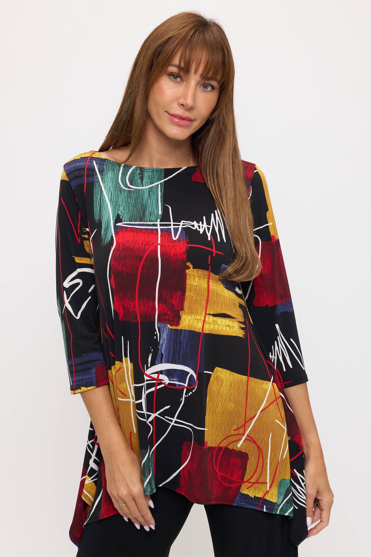 Jostar - Boat Neckline Print Tunic-3123HT-QRP1-W495: S