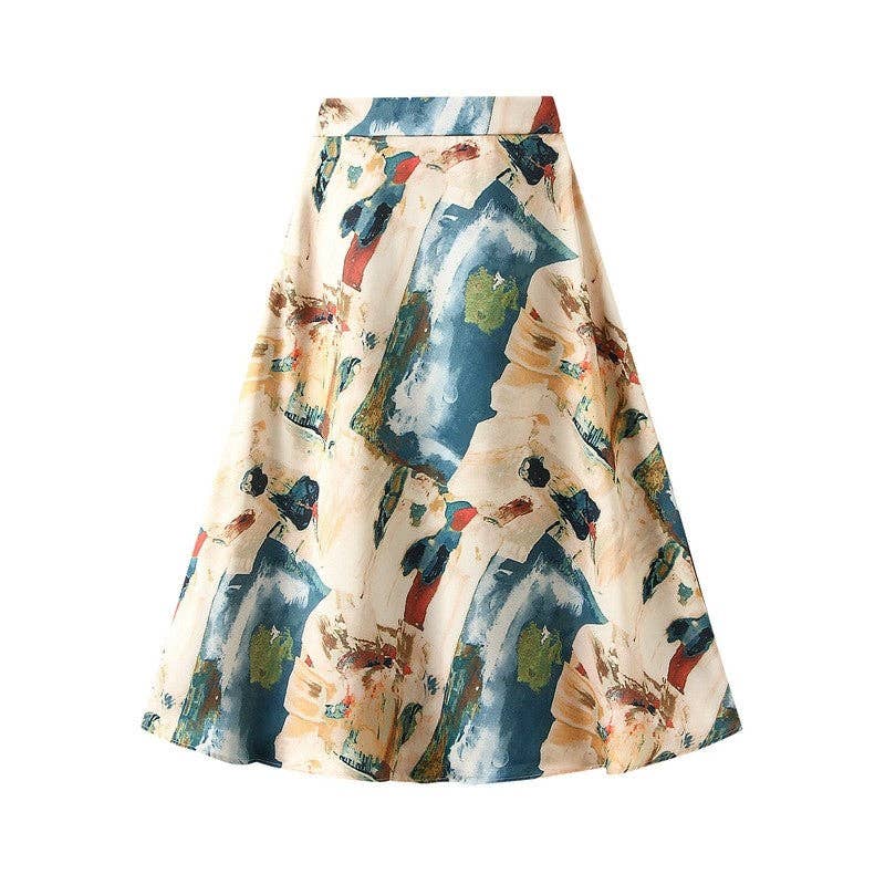 UZ Wholesale Store - Brilliant Satin Print Elastic Waist Drop Skirt: PINK / M