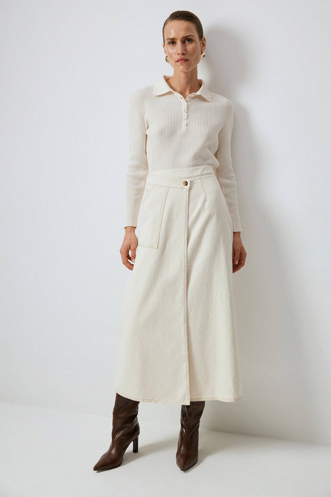 Touché Privé - DOUBLE BREASTED NATURAL DENIM SKIRT