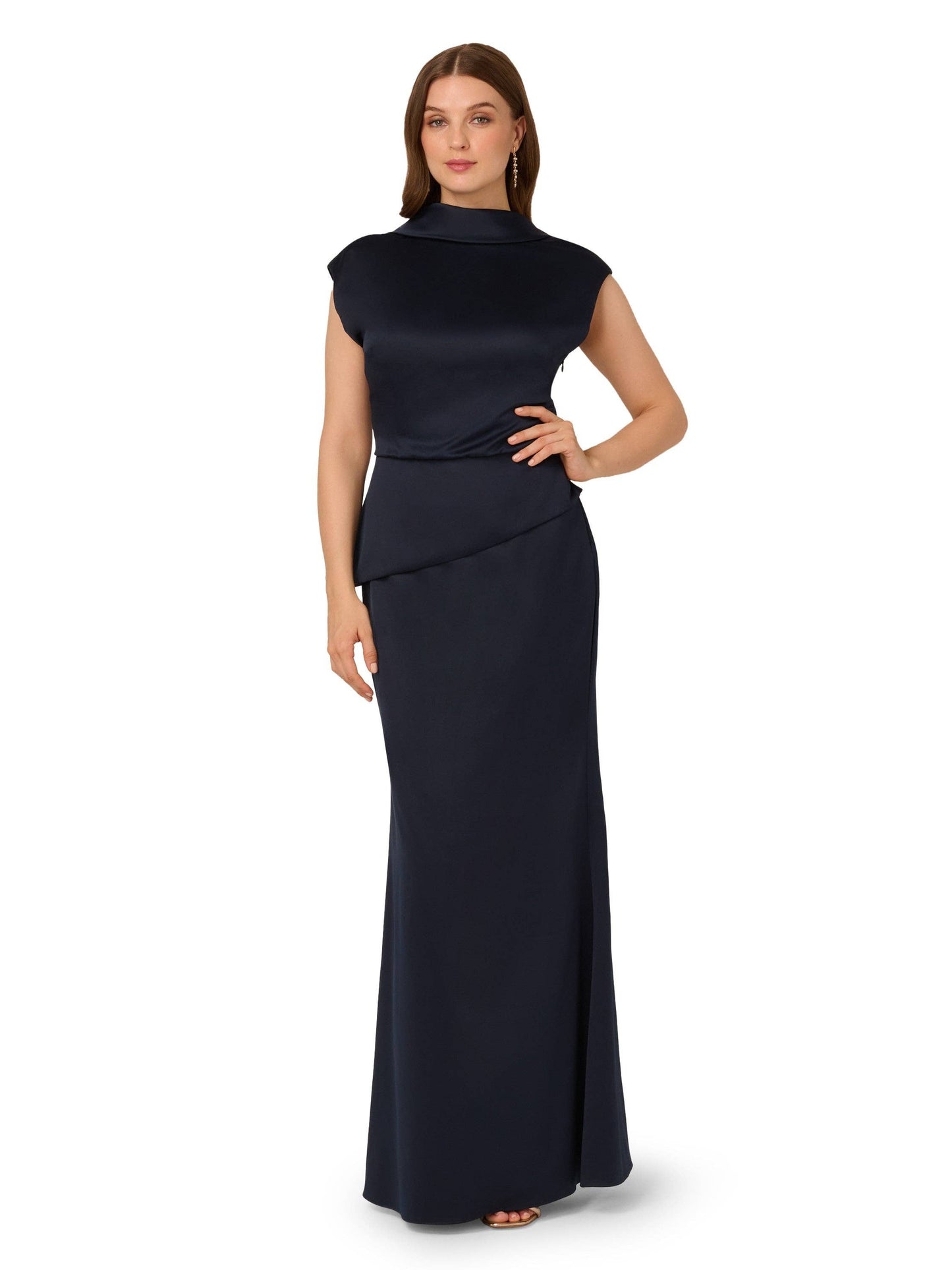 Immediate Apparel - High Neck Sleeveless Satin Evening Gown by Adrianna Papell AP1E212258: Crimson Haze / 8