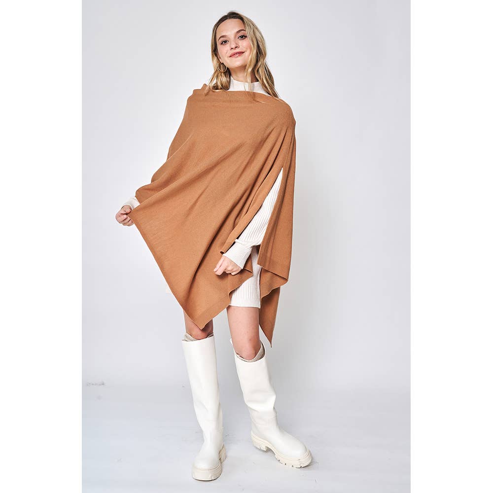Sensibling Corp. - Solid Scarf Poncho: Brown