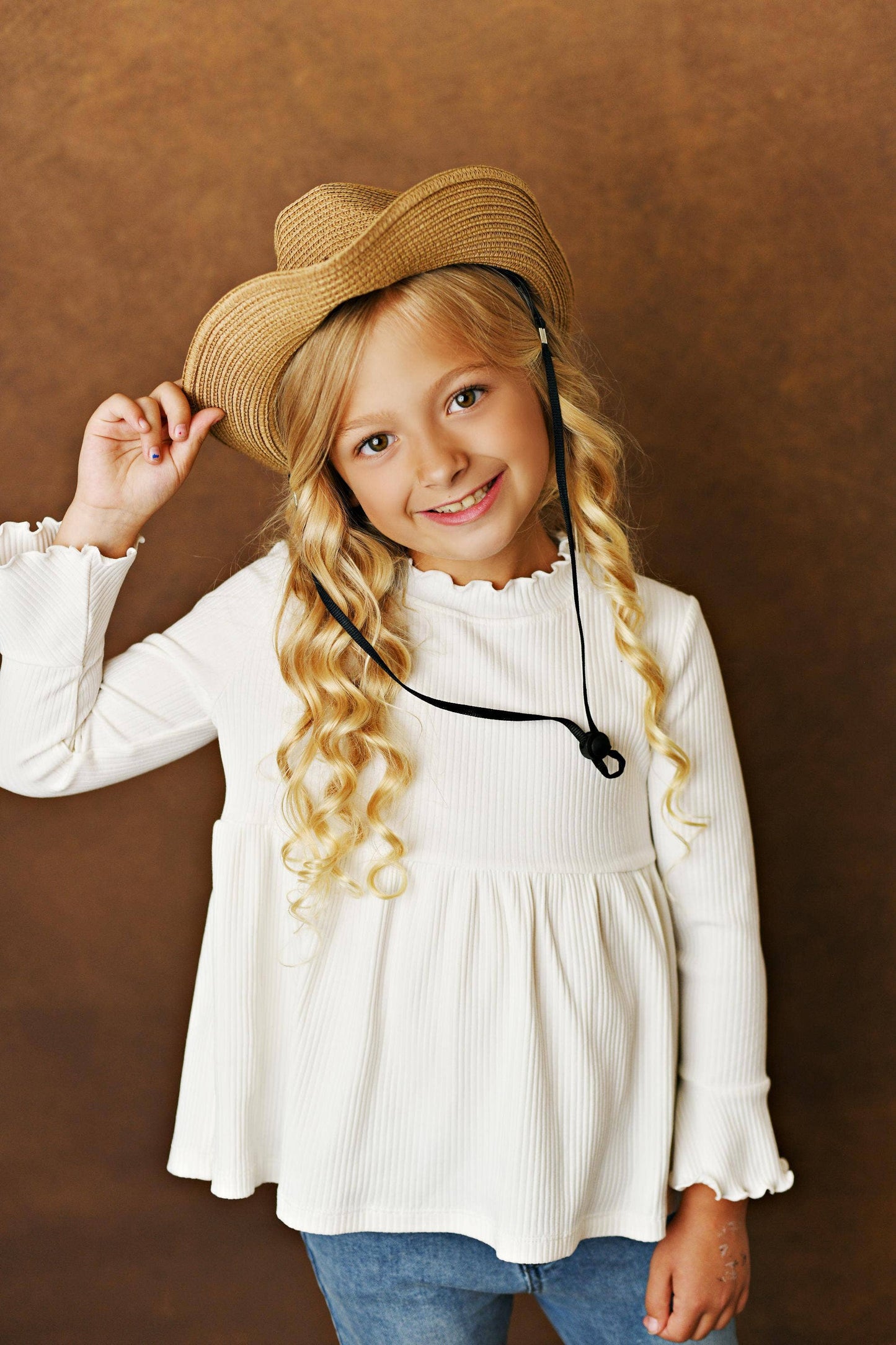 Oopsie Daisy - Kids White Long Sleeve Lettuce Trim Ribbed Fall Winter Shirt: 10/12