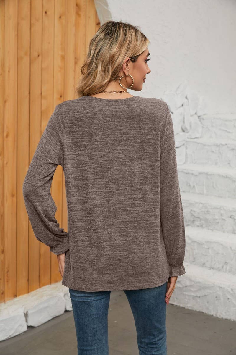 NINEXIS - CWTBLL1048_SOLID COLOR LONG SLEEVE ROUND NECK CASUAL TOP: Green / (XL) 1