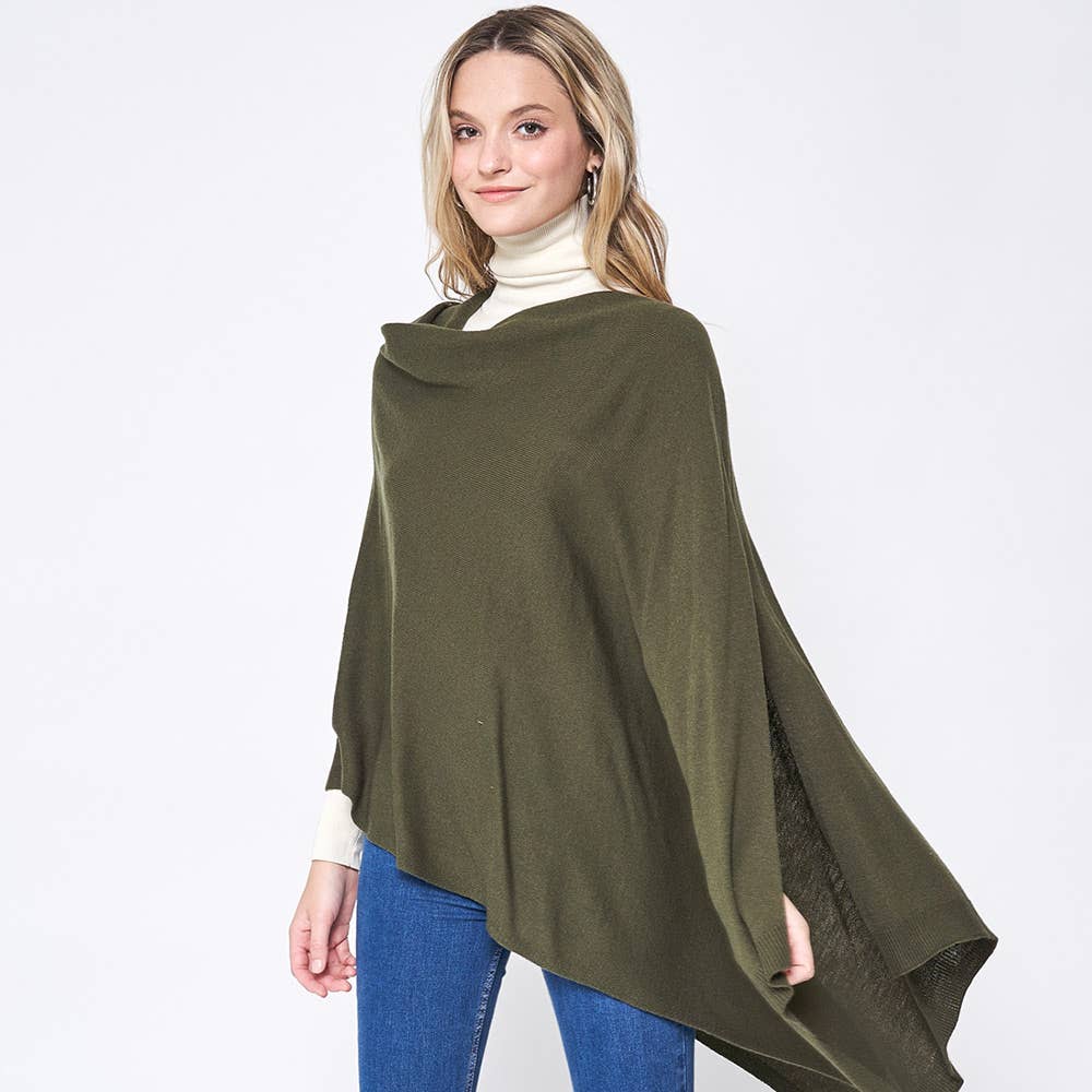 Sensibling Corp. - Solid Scarf Poncho: Olive Green
