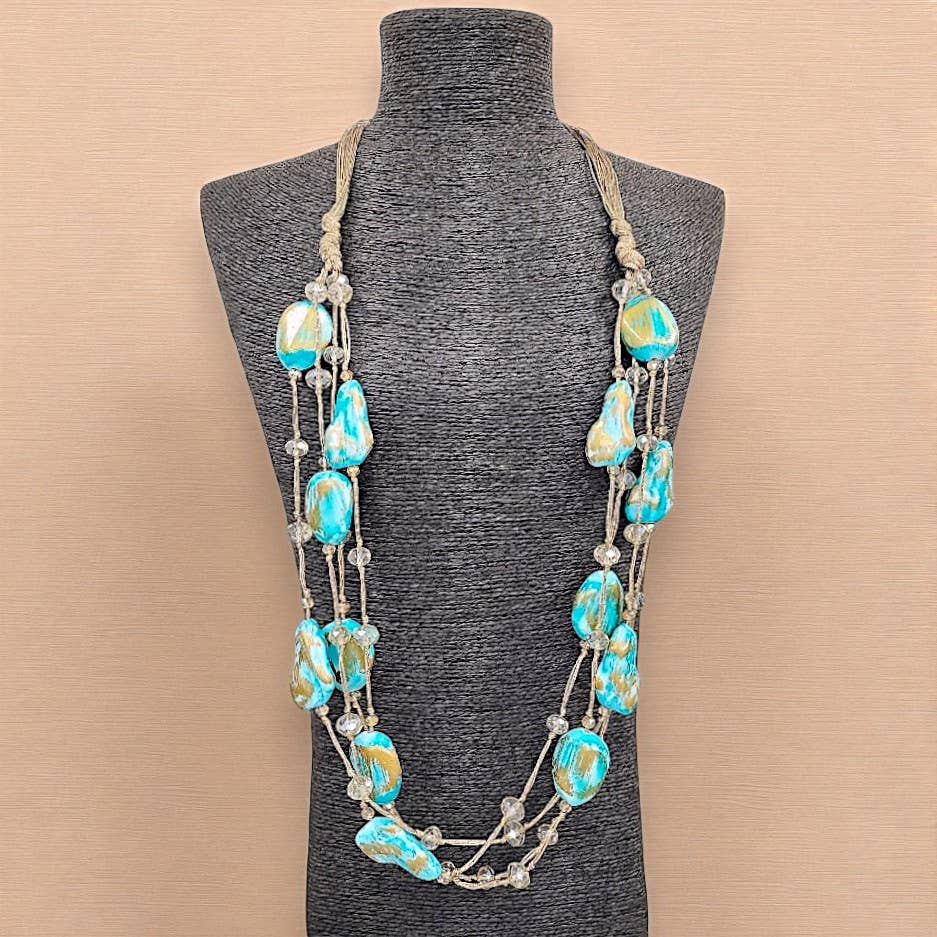 Bijoux Envie Statement Jewelry - Long Turquoise Chunky Bead Necklace | Layered | Coastal Boho