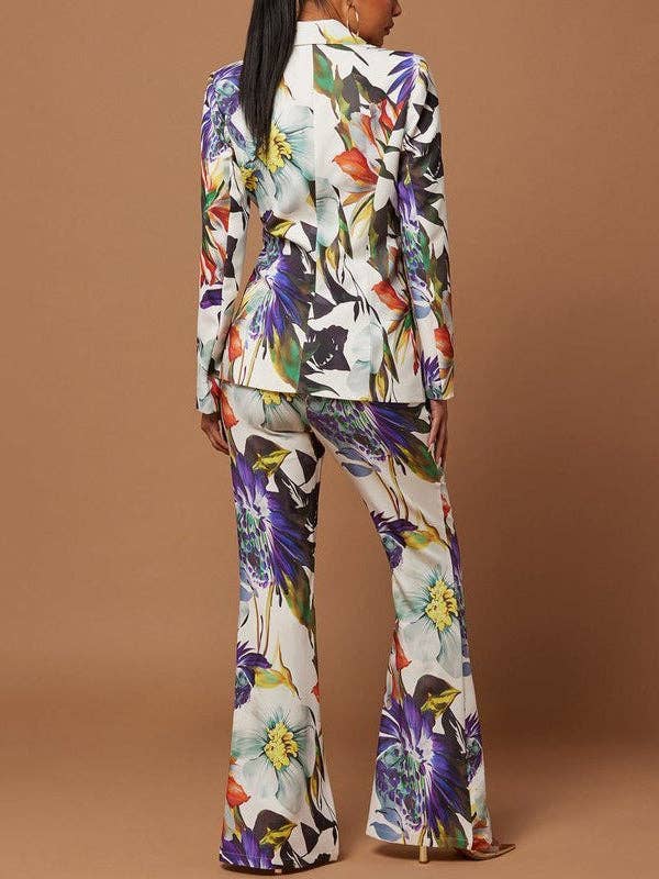 UZ Wholesale Store - Long Sleeves Floral Printed Split-Joint Lapel Suit Outerwear: COLORFUL / L