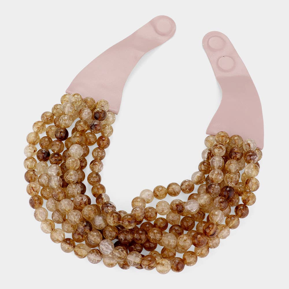 Sensibling Corp. - Chunky Acrylic Bead Layered Faux Leather Magnetic Necklace: DIVO